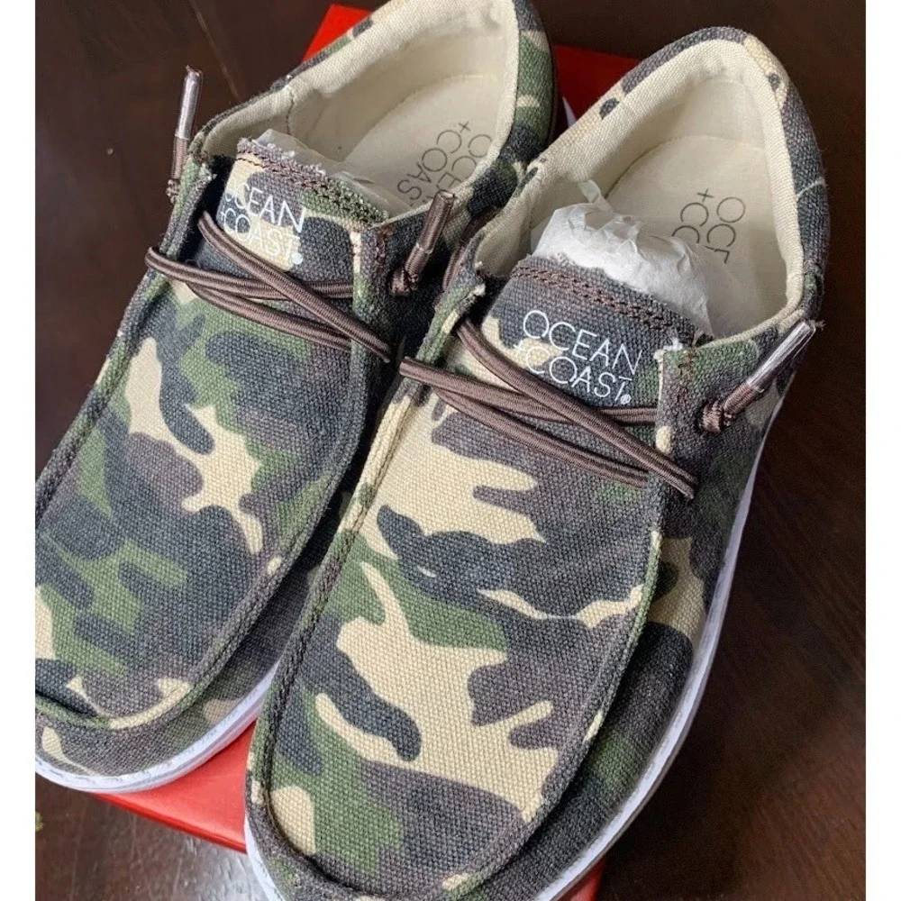Ocean + Coast Oliver Boat Shoes Youth 3 Camo New Canvas Slip On CK2274
